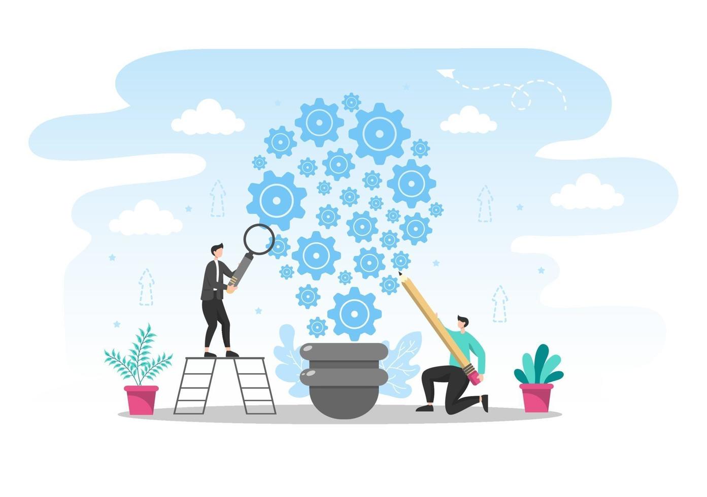 startup flat illustration of business development process innovation product and creative idea vector
